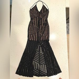 SOLD Sexy Sequined Evening Gown with nude slip, Sz M - fits like a x-small/small